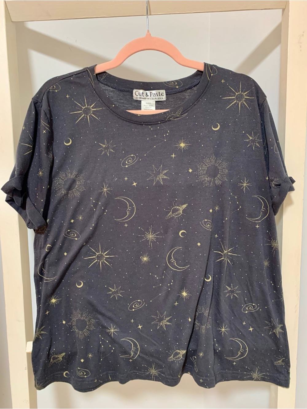 Cut & Paste Celestial Starry Night Short Sleeve Tee Grey Size
